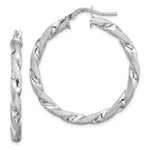 Sterling Silver RH-Plated Satin Polished Twisted 3x Hoop Earrings