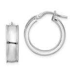 Sterling Silver Rhodium-plated Beveled Edge Round Hoop Earrings