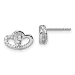 Sterling Silver RH-plated Polished w/CZ Double Heart Post Earrings