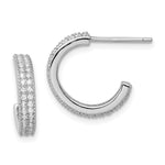 Sterling Silver Rhodium-plated CZ 14x C-Hoop Post Earrings