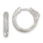 Sterling Silver Rhod-plated PavÇ CZ Safety Lock Hinged Hoop Earrings