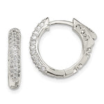 Sterling Silver Rhod-plated Pav‚ CZ Safety Lock Hinged Hoop Earrings