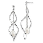 Sterling Silver Rhodium-plated 7- White Rice Freshwater Cultured Pearl Post Dangle Earring