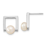 Sterling Silver Rhodium-plated 6- White Button Freshwater Cultured Pearl Square Post Earrings