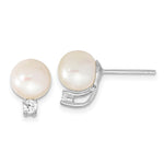 Sterling Silver Rhodium-plated 8- White Semi-Round Freshwater Cultured Pearl and CZ Post Earrings