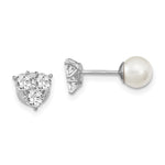 Sterling Silver Rhodium-plated Polished White 5- Imitation Shell Pearl & CZ Reversible Post Earrings