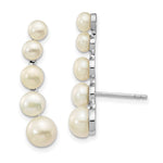 Sterling Silver Rhodium-plated 4- White Freshwater Cultured Pearl Post Ear Climber Earrings