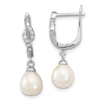 Sterling Silver Rhodium-plated 7- White Teardrop Freshwater Cultured Pearl and CZ Dangle Leverback Earrings