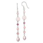 Sterling Silver Polished Pink FWC Pearl, Pink Jade, Rosaline, Cherry & Rose Quartz Dangle Earrings