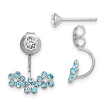 Sterling Silver Rhodium-plated Clear/Blue Crystal Front & Back Earrings