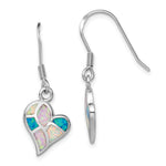 Sterling Silver Rhodium White/Pink/Blue Created Opal Heart Earrings