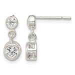 Sterling Silver Polished Round CZ Bezel Set Post Dainty Dangle Earrings