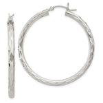 Sterling Silver Diamond-cut Satin 3x Hoop Earrings