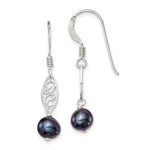 Sterling Silver Polished Filigree 5- Black Freshwater Cultured Pearl Dangle Earrings