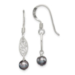 Sterling Silver Polished Filigree 5- Grey Freshwater Cultured Pearl Dangle Earrings