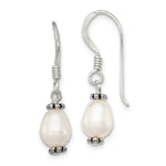 Sterling Silver Polished Antiqued & Beaded White 7- Freshwater Cultured Pearl Dangle Earrings