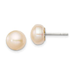 Sterling Silver Polished Peach 9- Freshwater Cultured Pearl Button Post Earrings