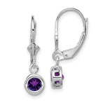 Sterling Silver Rhodium Plated Round Amethyst Leverback Earrings