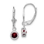 Sterling Silver Rhodium Plated Round Garnet Leverback Earrings