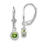 Sterling Silver Rhodium Plated Round Peridot Leverback Earrings