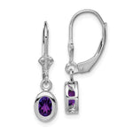 Sterling Silver Rhodium Plated 6x Oval Amethyst Leverback Earrings