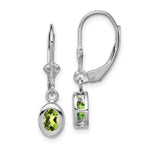 Sterling Silver Rhodium Plated 6x Oval Peridot Leverback Earrings