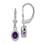 Sterling Silver Rhodium Plated 7x Oval Amethyst Leverback Earrings