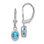 Sterling Silver Rhodium Plated 7x Oval Blue Topaz Leverback Earrings