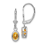 Sterling Silver Rhodium Plated 7x Oval Citrine Leverback Earrings