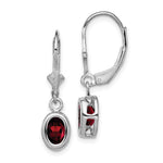 Sterling Silver Rhodium Plated 7x Oval Garnet Leverback Earrings