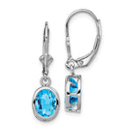 Sterling Silver Rhodium Plated 8x Oval Blue Topaz Leverback Earrings