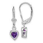Sterling Silver Rhodium Plated Heart Amethyst Leverback Earrings