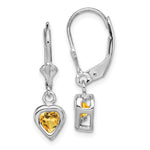 Sterling Silver Rhodium Plated Heart Citrine Leverback Earrings