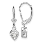 Sterling Silver Rhodium Plated Heart CZ Leverback Earrings