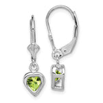 Sterling Silver Rhodium Plated Heart Peridot Leverback Earrings