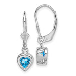 Sterling Silver Rhodium Plated Heart Blue Topaz Leverback Earrings