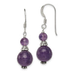 Sterling Silver Polished Antiqued & Beaded Amethyst Dangle Earrings