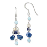 Sterling Silver Polished Amazonite/ Crystal / Lapis / FWC Pearl Dangle Earr