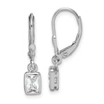 Sterling Silver Rhodium-plated Emerald-cut 6x CZ Leverback Earrings