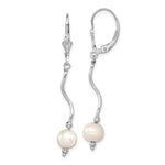 Sterling Silver Rhodium-plated 6- White Semi-Round Freshwater Cultured Pearl Leverback Dangle Earrings