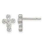 Sterling Silver Rhodium-plated Polished Bezel CZ Cross Petite Post Earrings