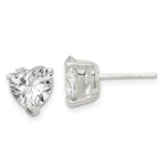 Sterling Silver Polished Heart 3 Prong Basket Set CZ Stud Earrings