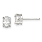 Sterling Silver Polished 5x Oval Basket Set CZ Stud Earrings