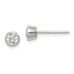 Sterling Silver Polished Round CZ Bezel Set Stud Earrings