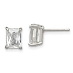 Sterling Silver Polished Emerald-cut 7x CZ Stud Earrings