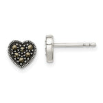 Sterling Silver Rhodium-plated Marcasite Heart Earrings