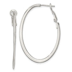 Sterling Silver Rhodium-plated Oval Omega Back Hoop Earrings
