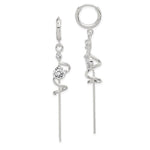 Sterling Silver Polished CZ Spiral & Chain Dangle Hinged Hoop Earrings