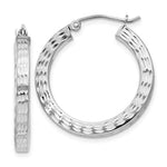 Sterling Silver Rhodium-plated Diamond-cut 3x Square Hoop Earrings