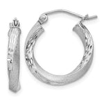 Sterling Silver Rhod-plated Satin Diamond-cut Twisted 3x Hoop Earrings